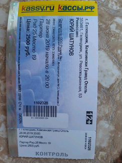 Билет на концерт Юрия Шатунова в Кемпинском