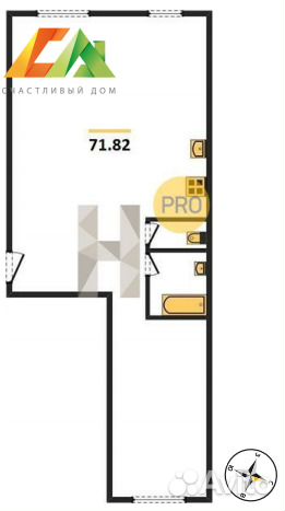 2-к квартира, 71.8 м², 4/4 эт.