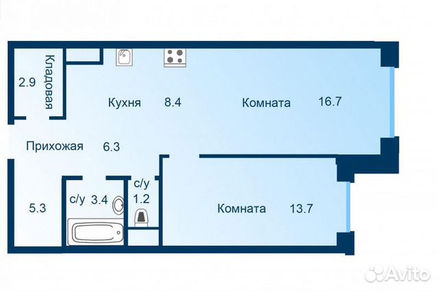 2-к квартира, 57.9 м², 2/25 эт.