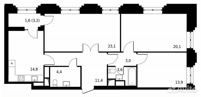 3-к квартира, 95.9 м², 24/24 эт. 3-к квартира, 95.9 м², 24/24 эт.
