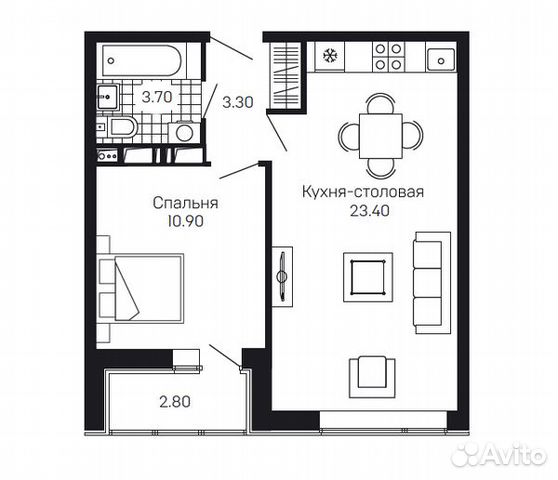 1-к квартира, 42.7 м², 9/12 эт. 1-к квартира, 42.7 м², 9/12 эт.