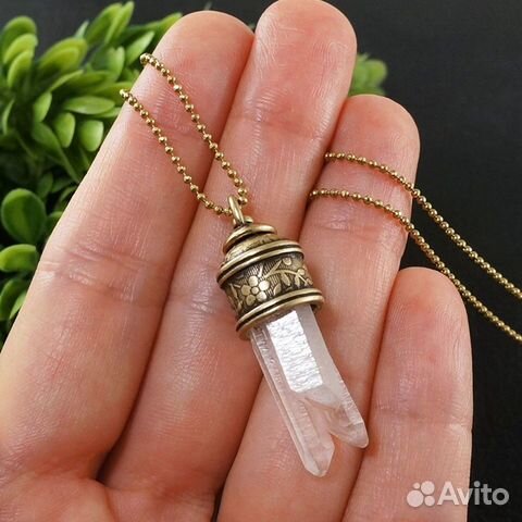 Подвеска с Кристаллами Сталактитами Кварца, латунь