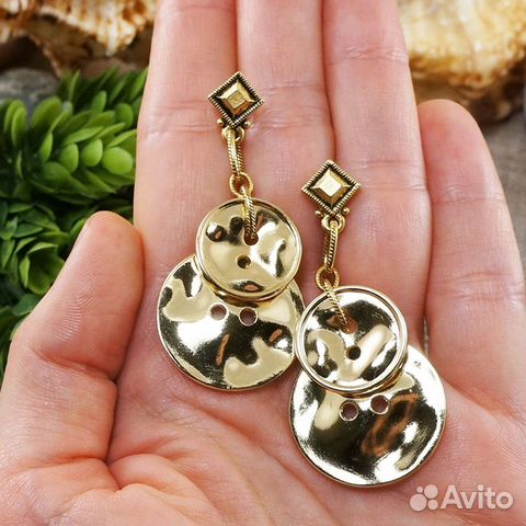 Серьги Пуговицы Пуговки золотистые Серьги Пуговицы Пуговки золотистые