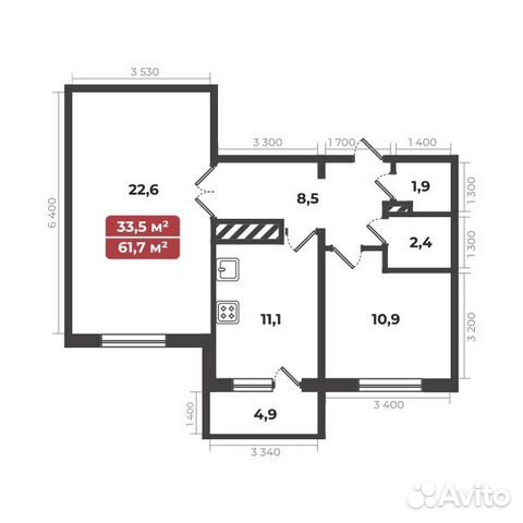 2-к квартира, 61.7 м², 13/16 эт. 2-к квартира, 61.7 м², 13/16 эт.
