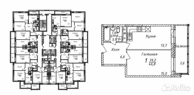 1-к квартира, 46.8 м², 8/22 эт. 1-к квартира, 46.8 м², 8/22 эт.