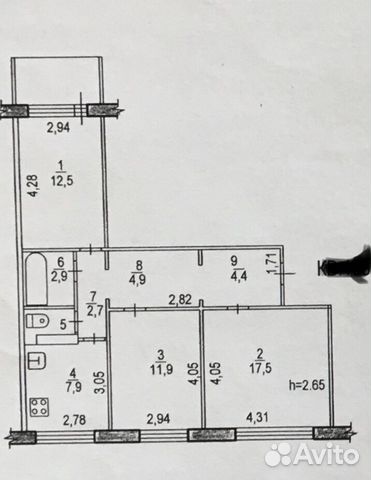 3-к квартира, 70 м², 8/9 эт. 3-к квартира, 70 м², 8/9 эт.