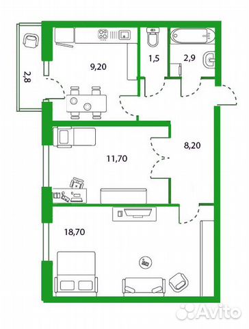 2-к квартира, 53.1 м², 3/25 эт.