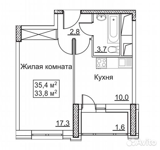 1-к квартира, 35.4 м², 16/22 эт. 1-к квартира, 35.4 м², 16/22 эт.