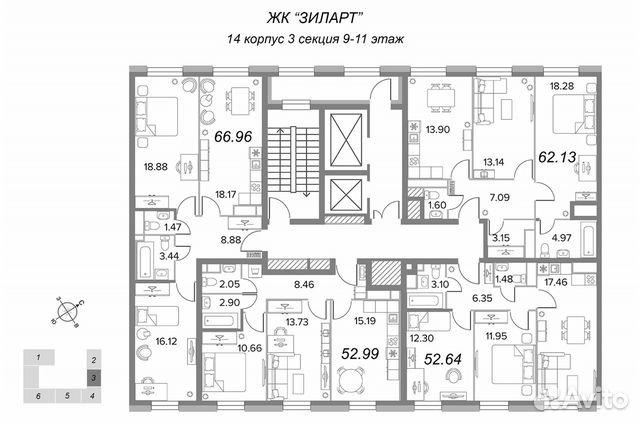 2-к квартира, 62.1 м², 9/16 эт. 2-к квартира, 62.1 м², 9/16 эт.