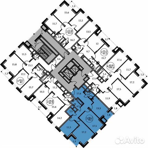 3-к квартира, 90.1 м², 13/17 эт. 3-к квартира, 90.1 м², 13/17 эт.