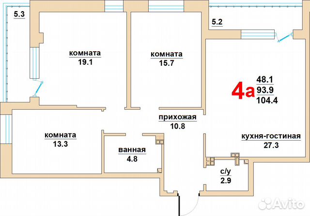 83432014114 4-к квартира, 104.4 м², 3/16 эт.