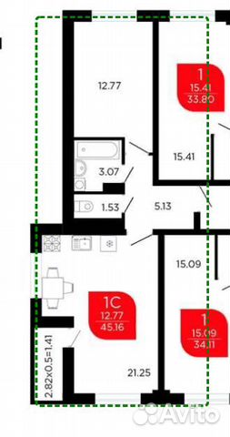 1-к квартира, 46 м², 10/12 эт. 1-к квартира, 46 м², 10/12 эт.