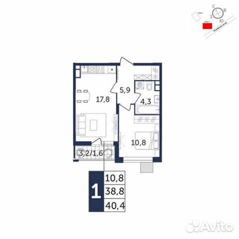 1-к квартира, 41 м², 3/15 эт. 1-к квартира, 41 м², 3/15 эт.