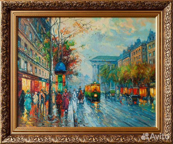 Картина маслом на холсте. Город Париж Пейзаж Осень