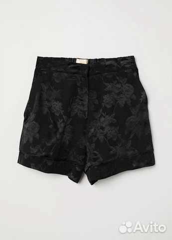 H&M Шорты черные с атласными цветами EUR 32 XXS