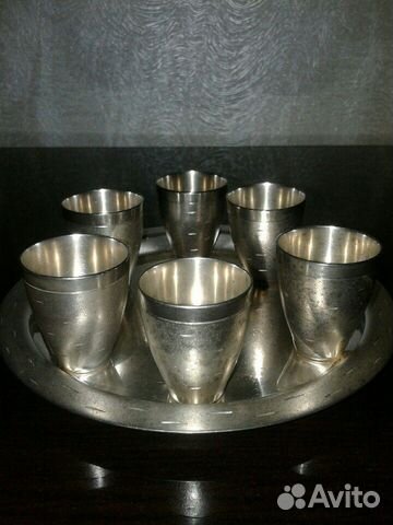Набор стопок на подносе, мельхиор