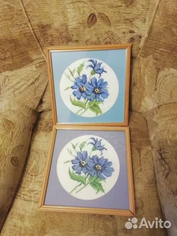 Готовая вышивка крестом цветы 2 шт