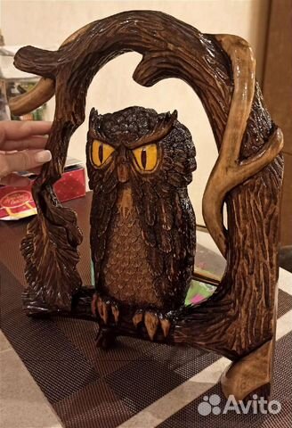 Панно сова, филин из дерева, на стену