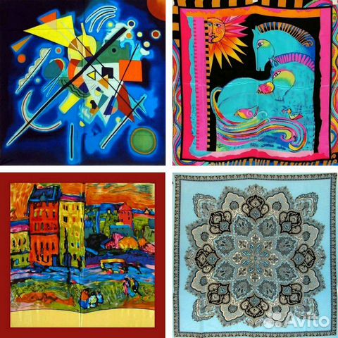 Платки из натурального шёлка, большой ассортимент