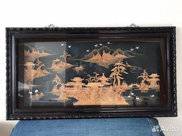 Старый Китай Пробковое панно в деревянной раме