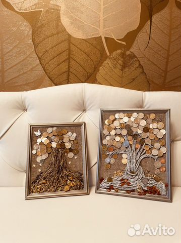 Панно ручной работы денежное дерево из монет