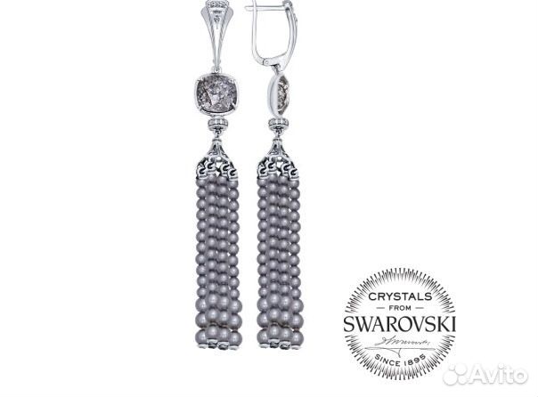 Серьги длинные из серебра с жемчугом Swarovski