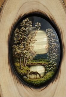 Картина в дереве со вставками из перламутра