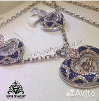 Золотой комплект с бриллиантами и сапфирами шопард