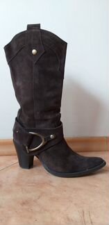 Сапоги по типу « казаки» темно-коричневые замшевые