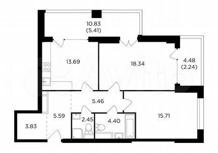 2-к квартира, 77.1 м², 4/29 эт.