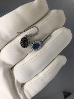 Золотые серьги сапфиры 2 ct брилл 0.8 ct