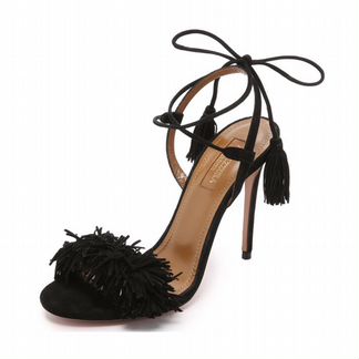 Черные замшевые босоножки aquazzura с бахромой