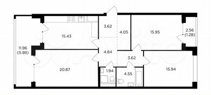 3-к квартира, 98.1 м², 9/17 эт.