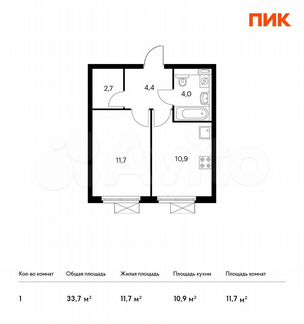 1-к квартира, 33.7 м², 2/17 эт.