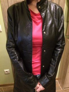 Плащ кожаный демисезонный, весна-осень