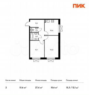 2-к квартира, 51.6 м², 6/25 эт.