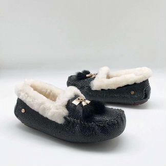 Мокасины зимние угг черные стразы блестящие