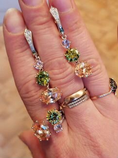 Хризолит цетрин розовый кварц серебро 925проба