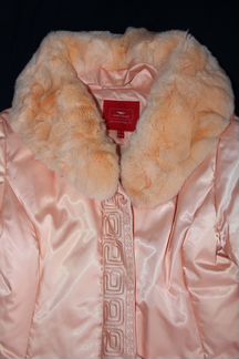 Куртка (пуховик) с воротником из кролика + шапка