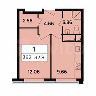 1-к апартаменты, 32.8 м², 16/17 эт.