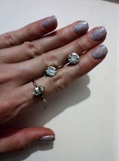 Серьги Кольцо Комплект Серебро СССР 875пробы