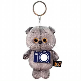 Мягкая игрушка-брелок Basik&Ko Кот Басик с фотоаппаратом, 12 см (авв-013)