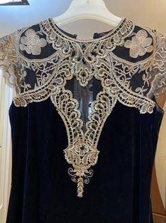 Вечернее бархатное темно-синее платье