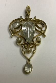 Кулон антикварный золото жемчуг аквамарин