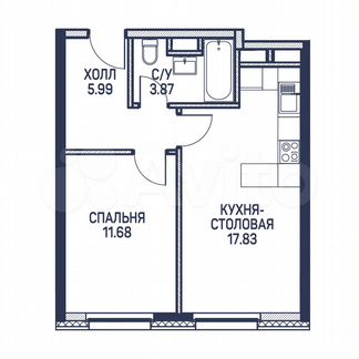 1-к квартира, 39.4 м², 15/22 эт.
